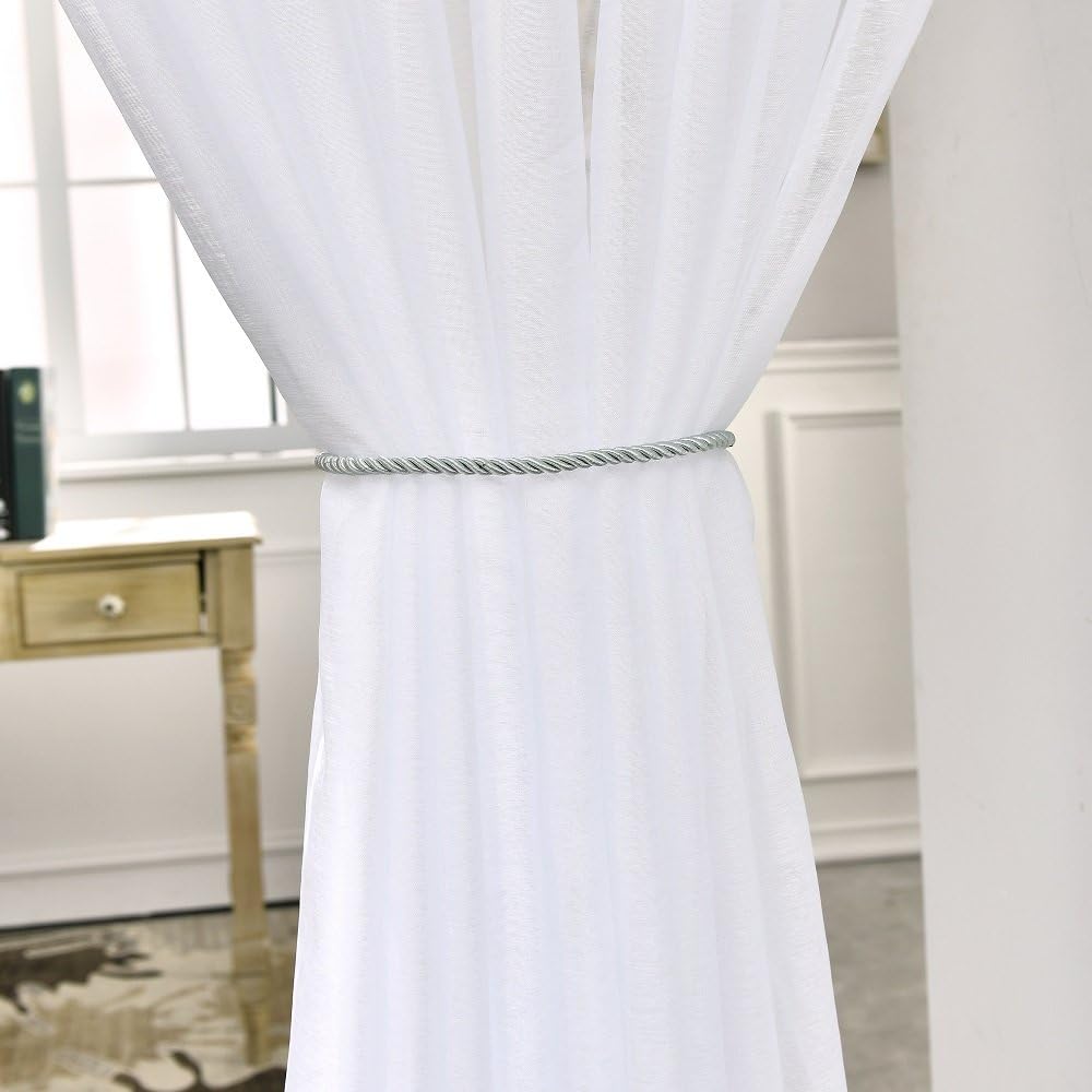 Pair of White Extra Wide, Extra Long Length 108 x 100 Inch Sheer Wall to Wall Room Divider Curtains with 2 Matching Tie-Backs. Can Also Be Used As Outdoor Patio Curtains. KAR 108” x 100” White