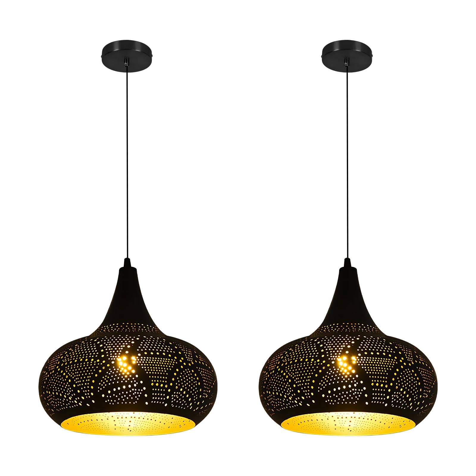 Vintage Black Pendant Light Set of 2, Moroccan Living Room Hanging