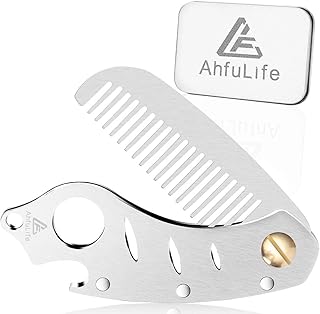 Stainless Steel Metal Hair & Beard Comb, AhfuLife Multifunctional Folding EDC Pocket Comb With Bottle Opener Fits In Keych...