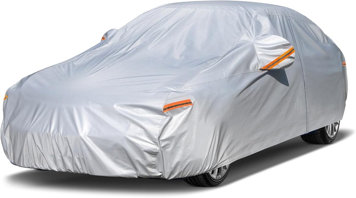 Kayme 6 Layers Car Cover Waterproof All Weather for Automobiles, Outdoor Full Cover Rain Sun UV Protection with Zipper Cotton, Size A2 3XL Universal Fit for Sedan (186-193 inch) : Automotive