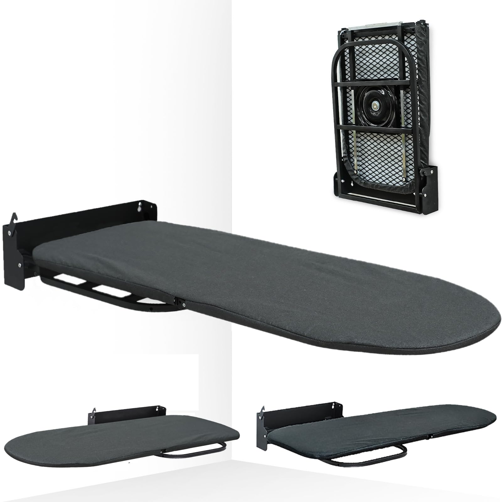 Tabla de Planchar Plegable con Montaje en Pared, 92 x 32 cm Tabla de Planchar Plegable de Giro de 180°, Bandeja de Planchado Plegable, Tabla con Funda para Centro de Planchado Integrado