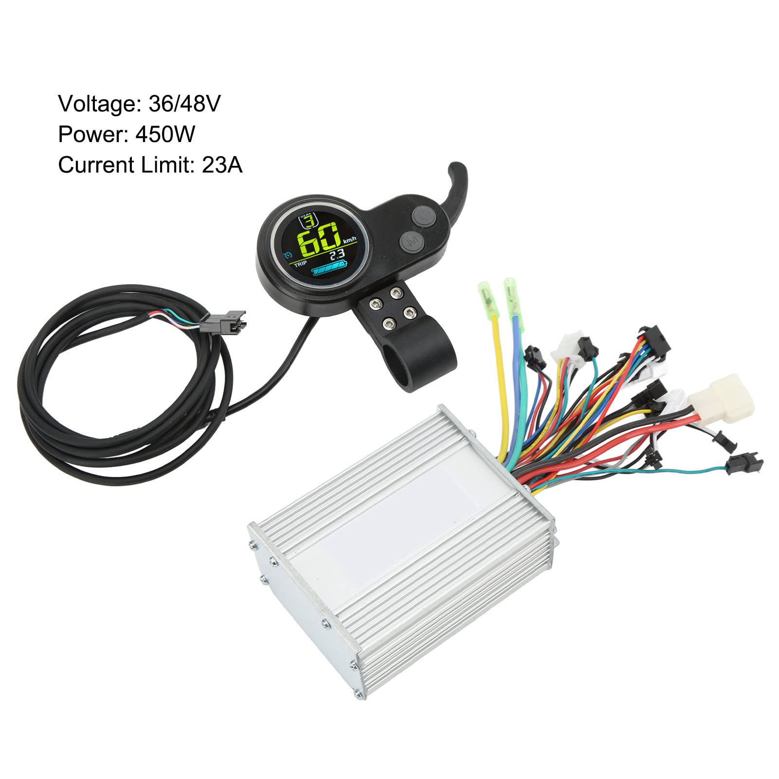 Zestaw kontrolera hulajnogi elektrycznej UMDHAIYI do hulajnogi elektrycznej 36 V 48 V 450 W, obudowa ze stopu aluminium i ABS z rowkowanym odprowadzaniem ciepła, wyświetlacz LCD