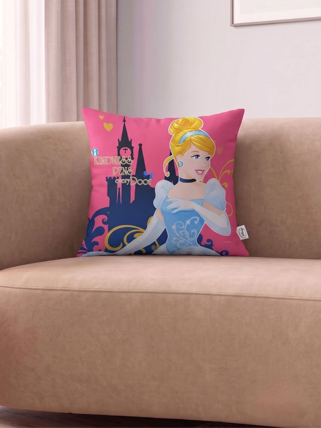 Athom Living Pink Disney Princess Printed Cushion Cover, Soft Fabric Decorative Pillow Case for Sofa, Bed & Kids Room, Zipper Closure, Durable & Easy Care | 40x40 cm-picture-21