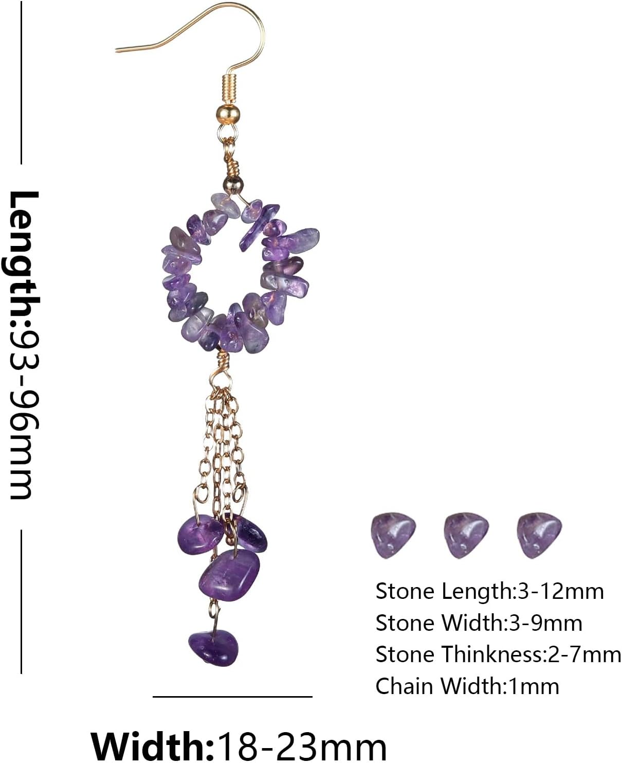 SUNYIK Natural Crystal Chips Stones Dangle Earrings for Women Healing Tumbles Stones with Tassel Drop Earrings For Ladies - Image 2