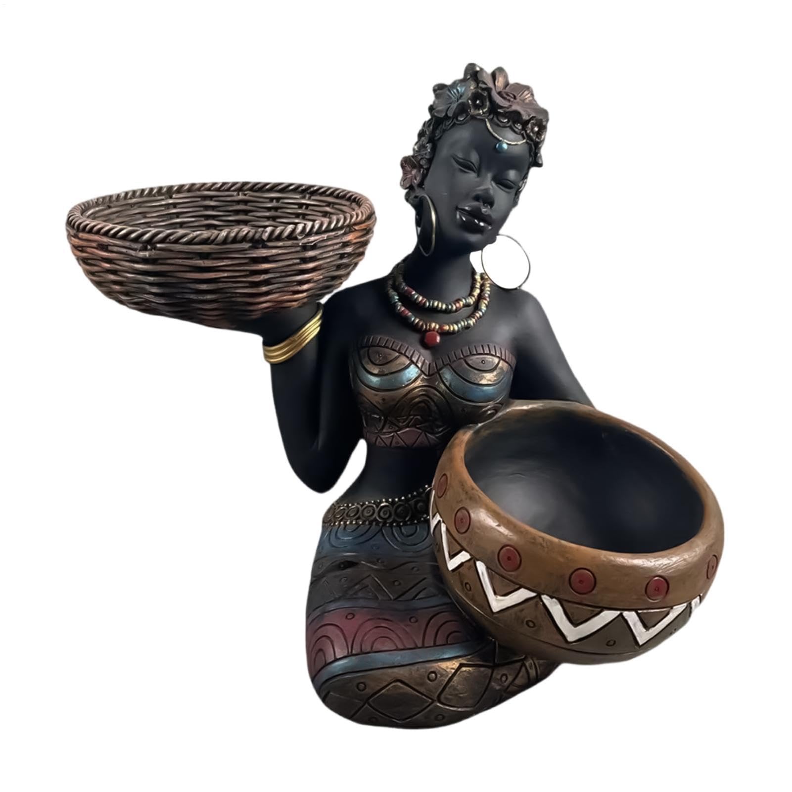 Statua di donna africana seduta, statuetta decorativa per mensola da