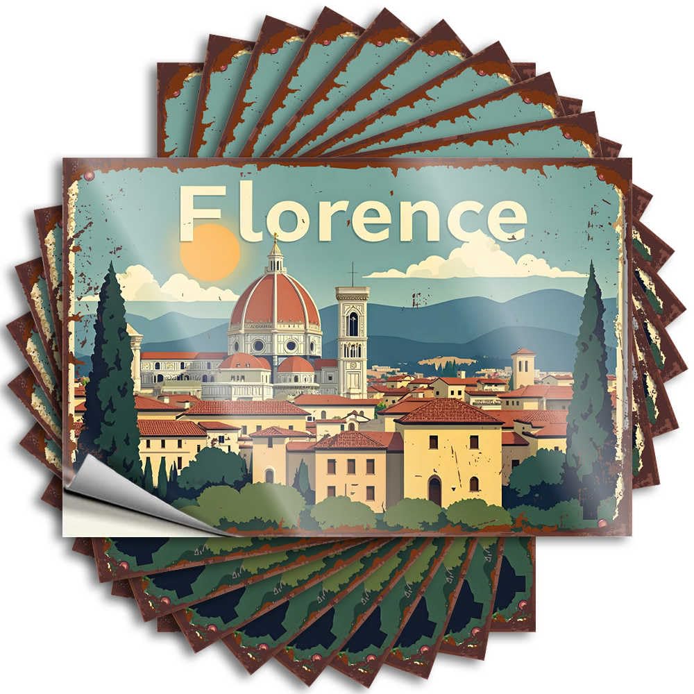 Vintage Florence Cityscape with Duomo and Tuscan Charm Autumn Emo Room Decor - Sticker Helmet Removable Vinyl Decal(6X9CM)