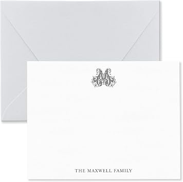 Fairmont & Grove Classic 1 Letter Monogram Note Card and Envelope Stationery Set, Traditional Monogrammed Personalized Stationary in Choice of Set Size and Colors Monogram with Name at Bottom