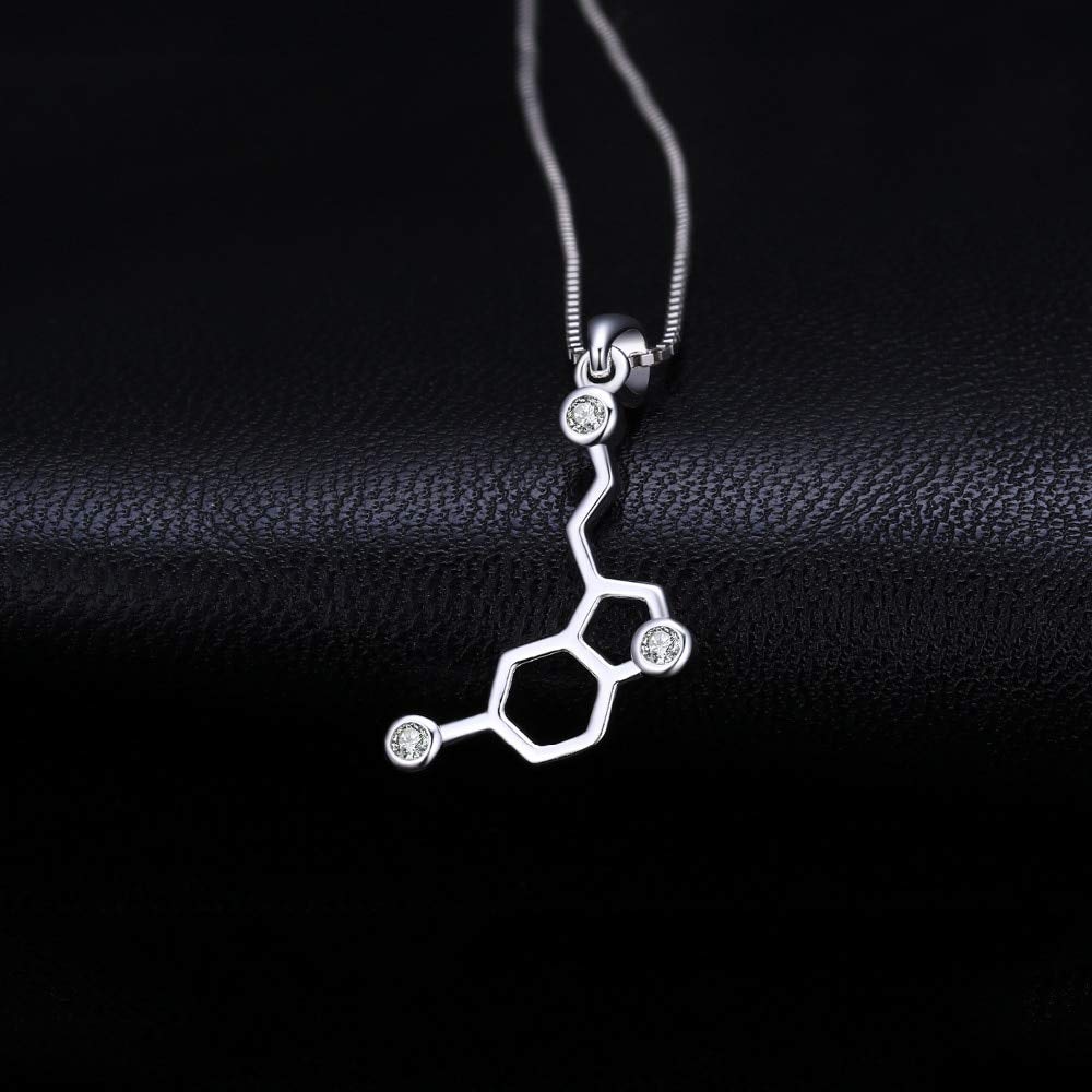 Serotonin Molecule 0.2ct Cubic Zirconia Pendants & Necklaces 925 Sterling Silver 45 Box Chain Gifts For Women or G