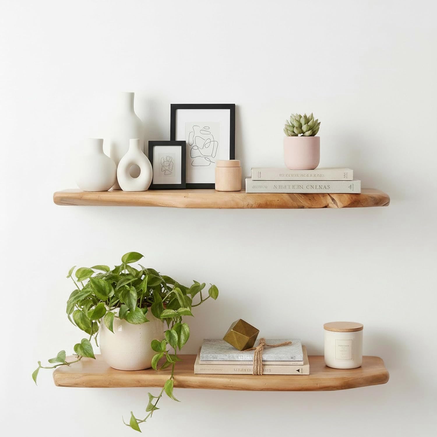 WELLAND 24 Inch Cedar Natural Edge Floating Shelf Set of 2 Rustic