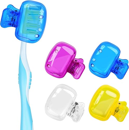 Eaezerav Paquete de 4 fundas para cepillos de dientes, protector de cepillo de dientes, clips portátiles de plástico para cepillos de dientes, funda