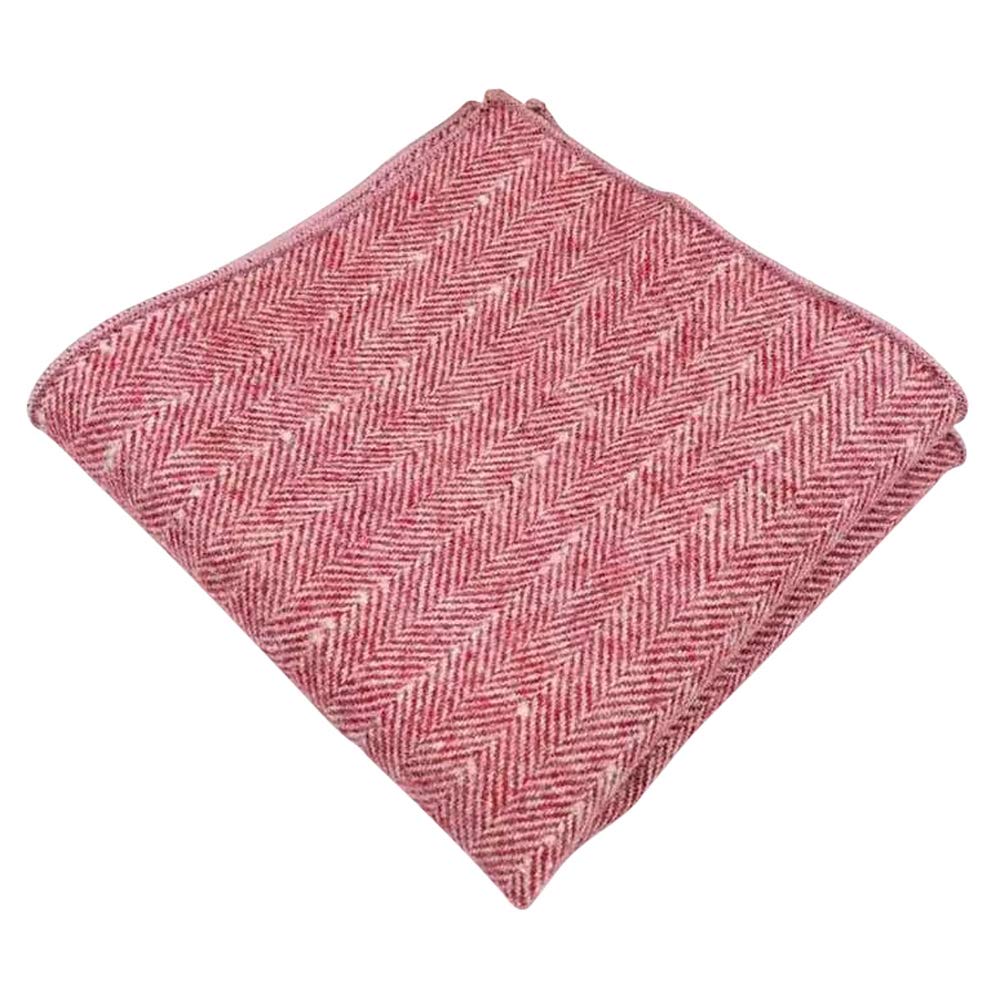 Db Dickie Bow Boys Red Herringbone Luxury Wool Pocket Square (Red Herringbone) - Suitable For Formalwear, Office, Weddings, Parties, Grooms & Groomsmen Outfits
