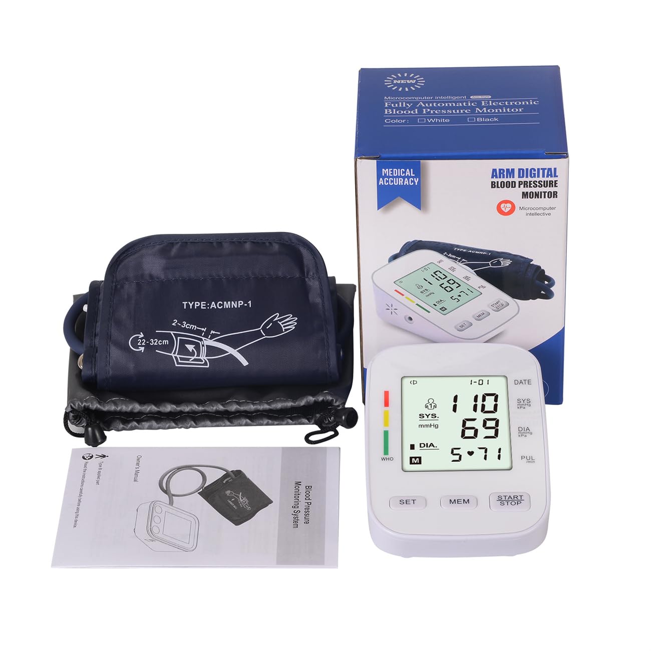 Blutdruckmessgerät Oberarm – Elektronisches Blutdruckmessgerät mit Arrhythmie-Erkennung, großem LCD-Display, 180 Speicher für 2 Nutzer, USB-Stromversorgung, Manschette 22–32 cm, Praktisch für Reisen