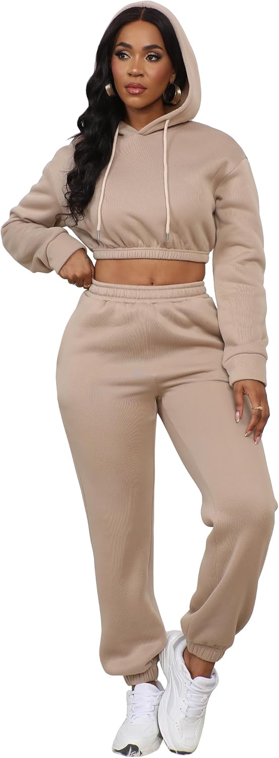 LovelyWholesale Women 2 Piece Outfits Long Sleeve Crop Hoodies and Pants Sweatsuit Set - Image 5