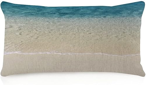 Funda de almohada de cuerpo marino con temática de océano de dos caras de 12 x 20 pulgadas, de lino, bohemio, lumbar, paisaje, mar, pintura al óleo,