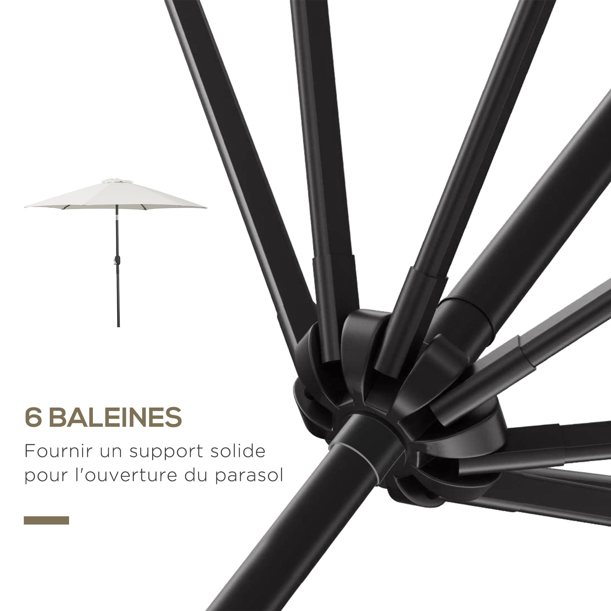 Outsunny Parasol droit parasol inclinable de jardin balcon terrasse manivelle toile polyester imperméabilisée haute densité 180 g/m² Ø2,6 x 2,35H m aluminium