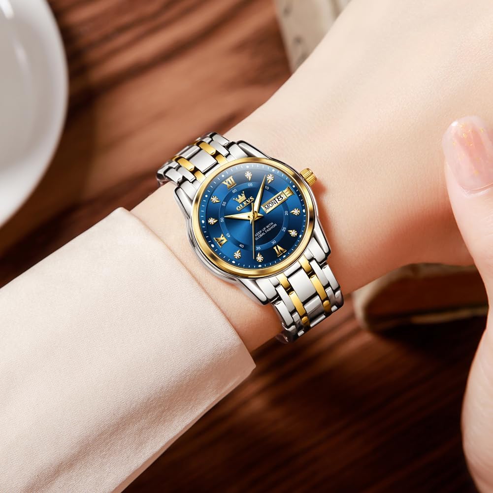 OLEVS Womens Watches Diamond Luxury Dress Gold Wrist Watch Stainless Steel Waterproof Luminous Date - Image 2