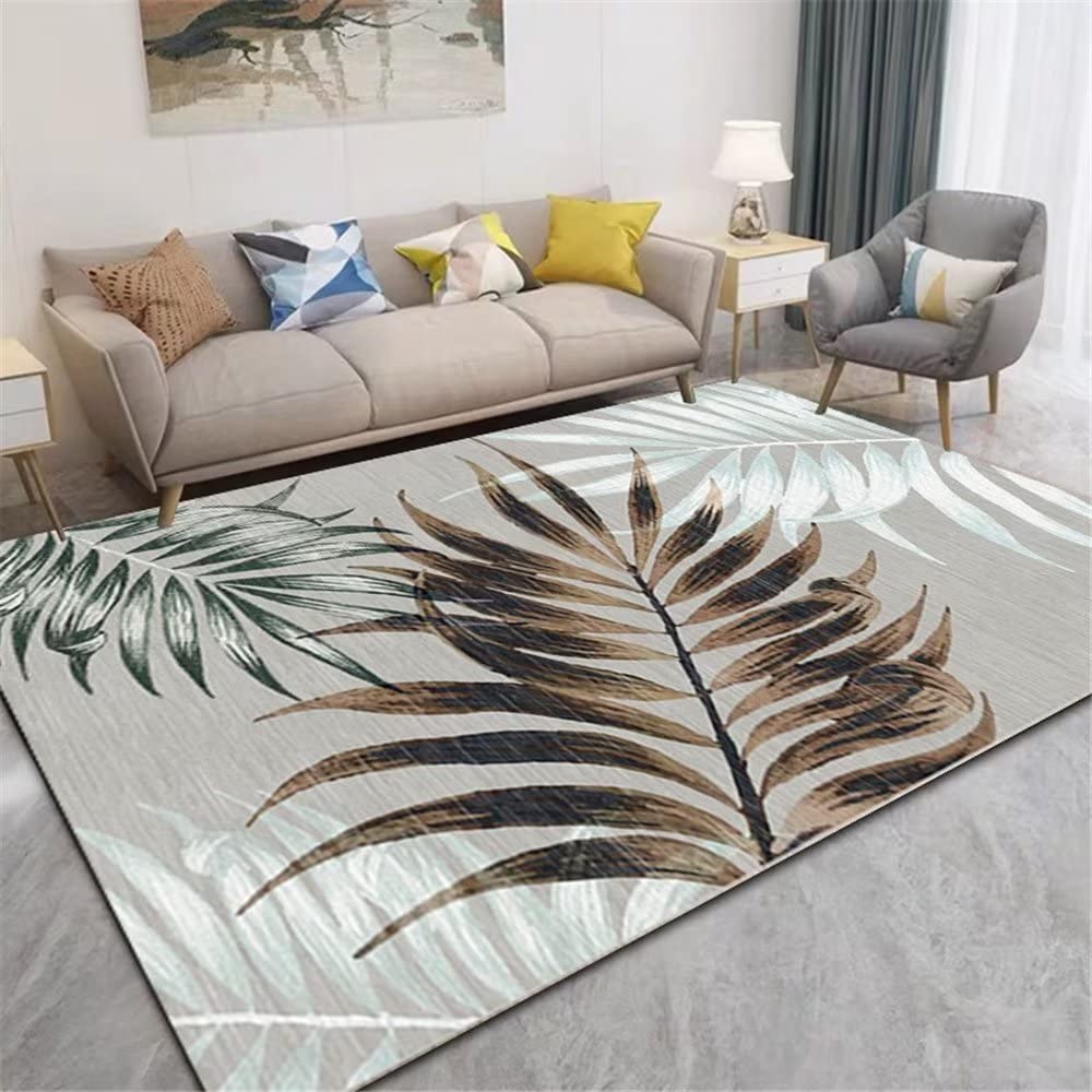 Tapis de salon vert motif grandes feuilles 200X250CM antidérapant durable