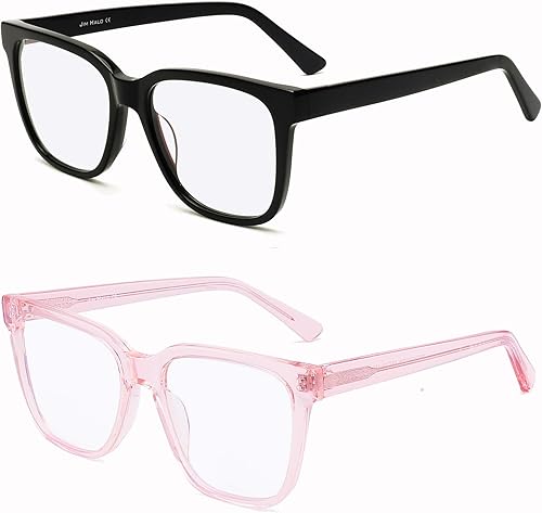 JIM HALO Paquete de 2 lentes anti luz azul para mujeres y hombres, cuadrados, de gran tamaño, para computadora, juegos, TV, teléfonos, lentes con