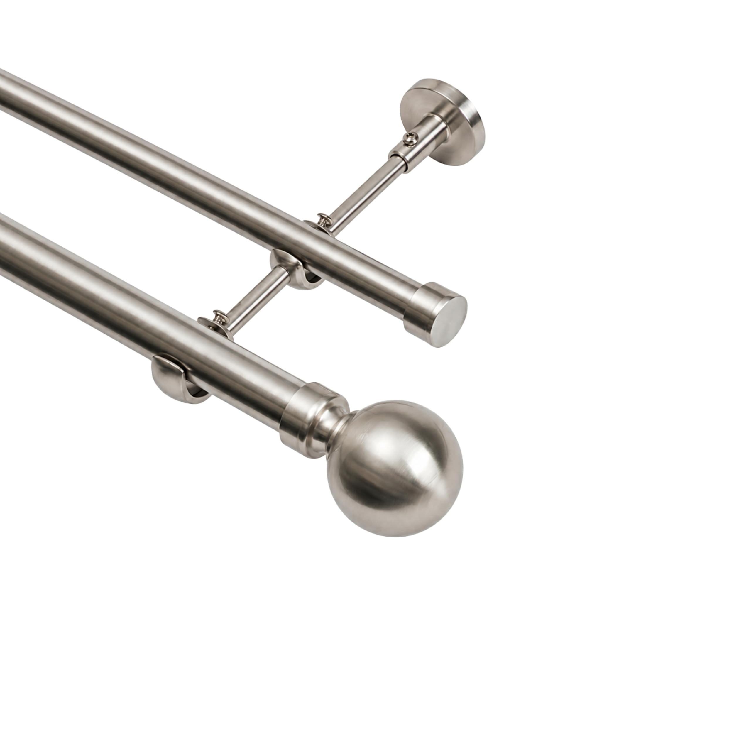 Lister Cartwright Double Eyelet Curtain Extendable Pole Set with Polished Steel Ball Finials – 19mm & 28mm Metal Poles for Layered Curtains, Sheer & Blackout, Brackets, & Fixings (210-320 cm)