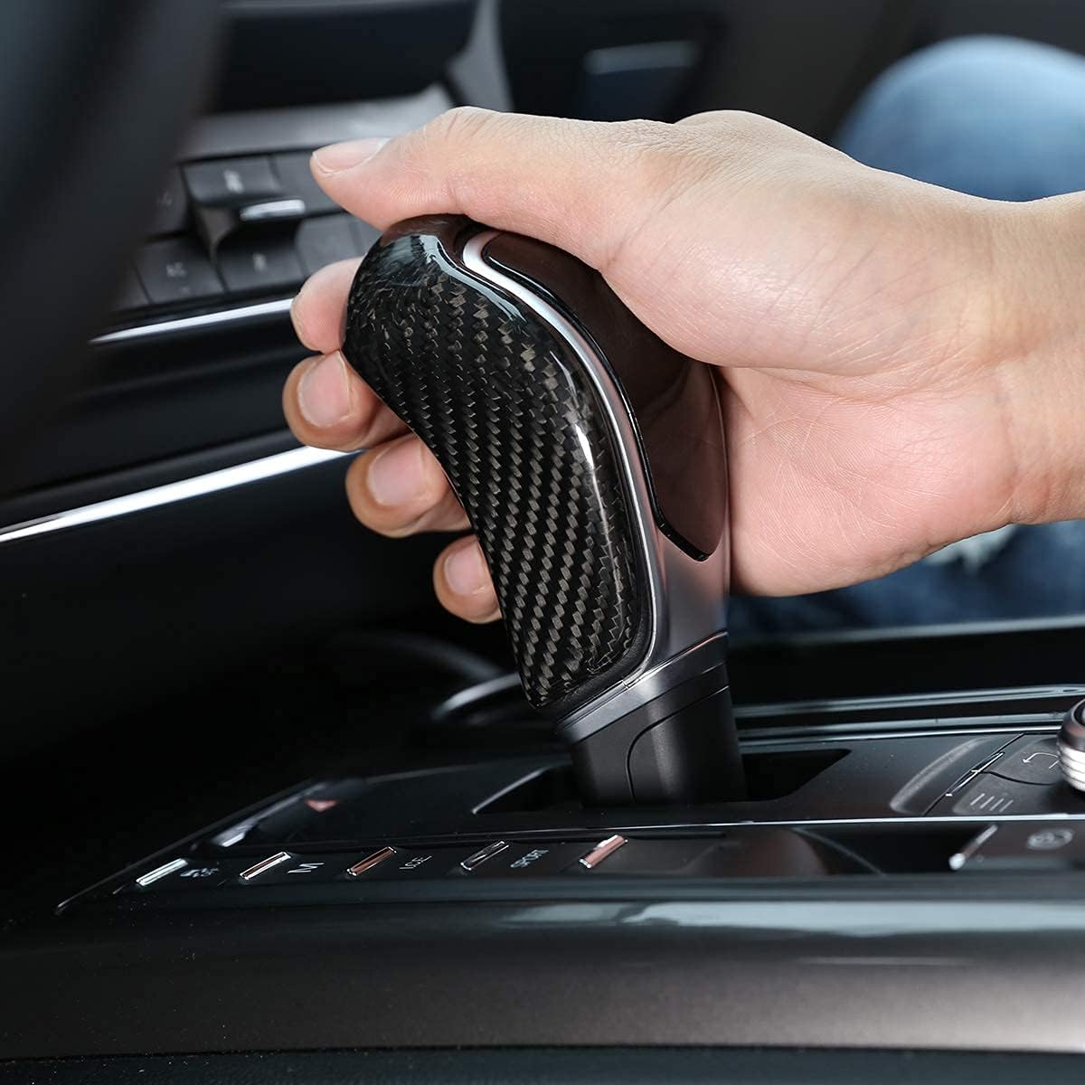 Real Carbon Fiber Center Console Shift knob Cover Sticker Plate Gear Lever Shift Head Cover Trim for Maserati Levante16-18/Geberit13-18/President 2013-2018,YC oC06716