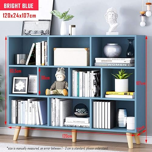 Miniatura 156 de IOTXY - Estantería baja, organizador de madera, 3 niveles con base, estantería horizontal, 10 cubos, color blanco cálido Blanco cálido,Azul