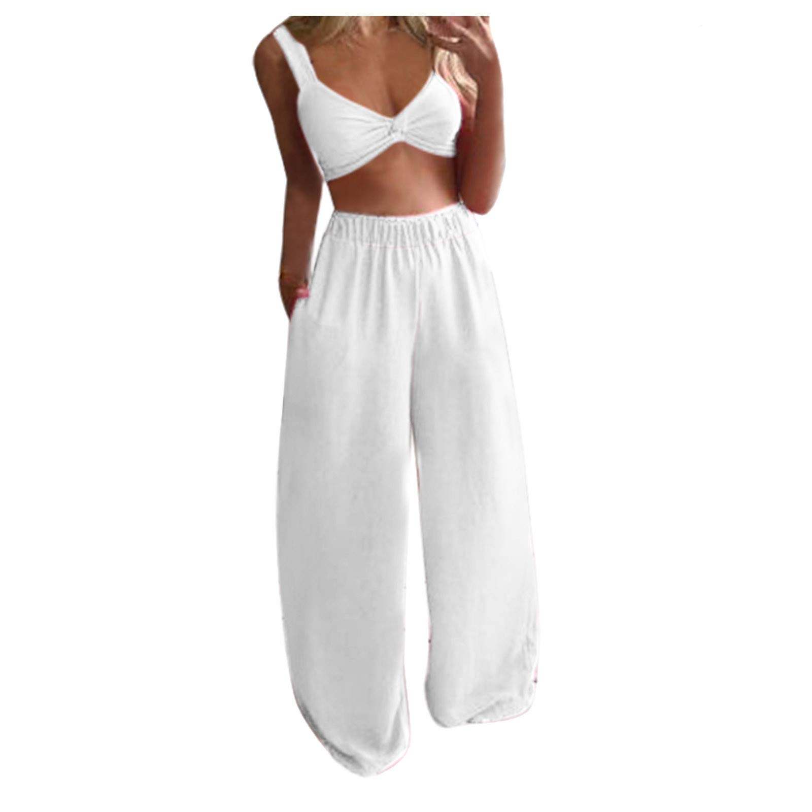 Ensemble Décontracté Femme Grande Taille - T-shirt Sans Manches + Pantalon Léger, Style Boho, Pour Printemps Et Plage