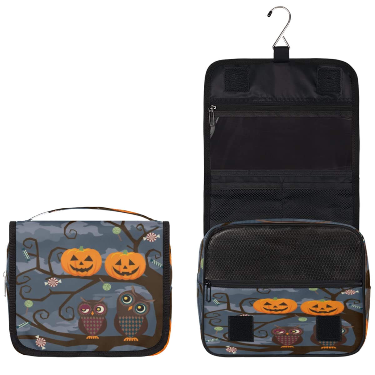 Halloween dynia podróżna kosmetyczka Halloween sowa torba do mycia torebka uniseks wiszące przybory toaletowe kosmetyczne organizer do makijażu, wielobarwny, Jeden rozmiar