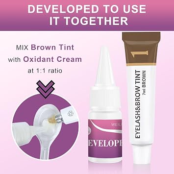 Eyebrow & Eyelash Tint Kit, Professional Instant Lash & Brow Dye Kit, Easy to Use with Natural Results, Salon Home Use DIY Hair Dyeing for Full Brows & Volume Lashes 7ml (Brown/Light Brown)
