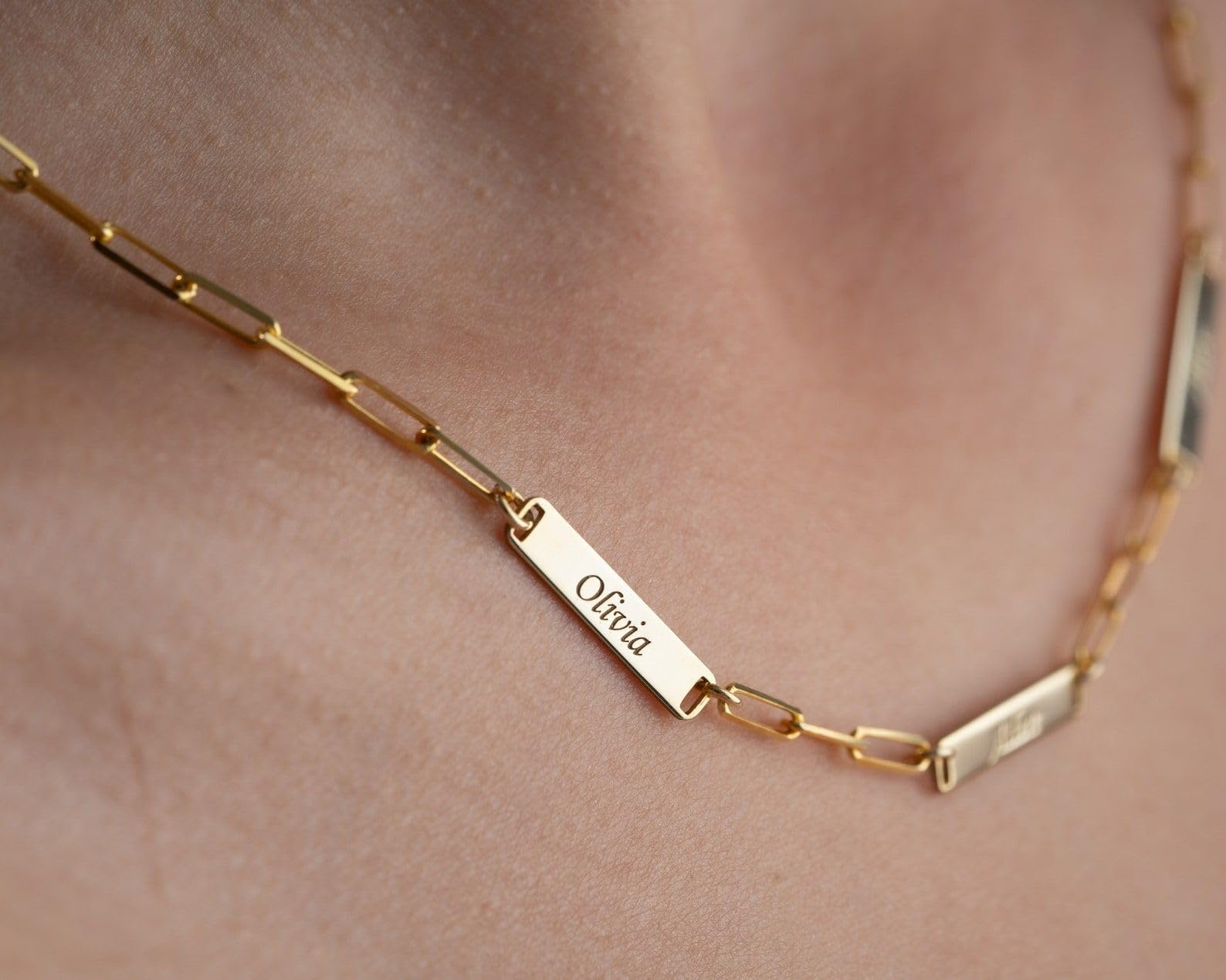 Personalizado barra collar clip de papel oro mini con nombre personalizado múltiple para mamá Día de la Madre Navidad aniversario cumpleaños