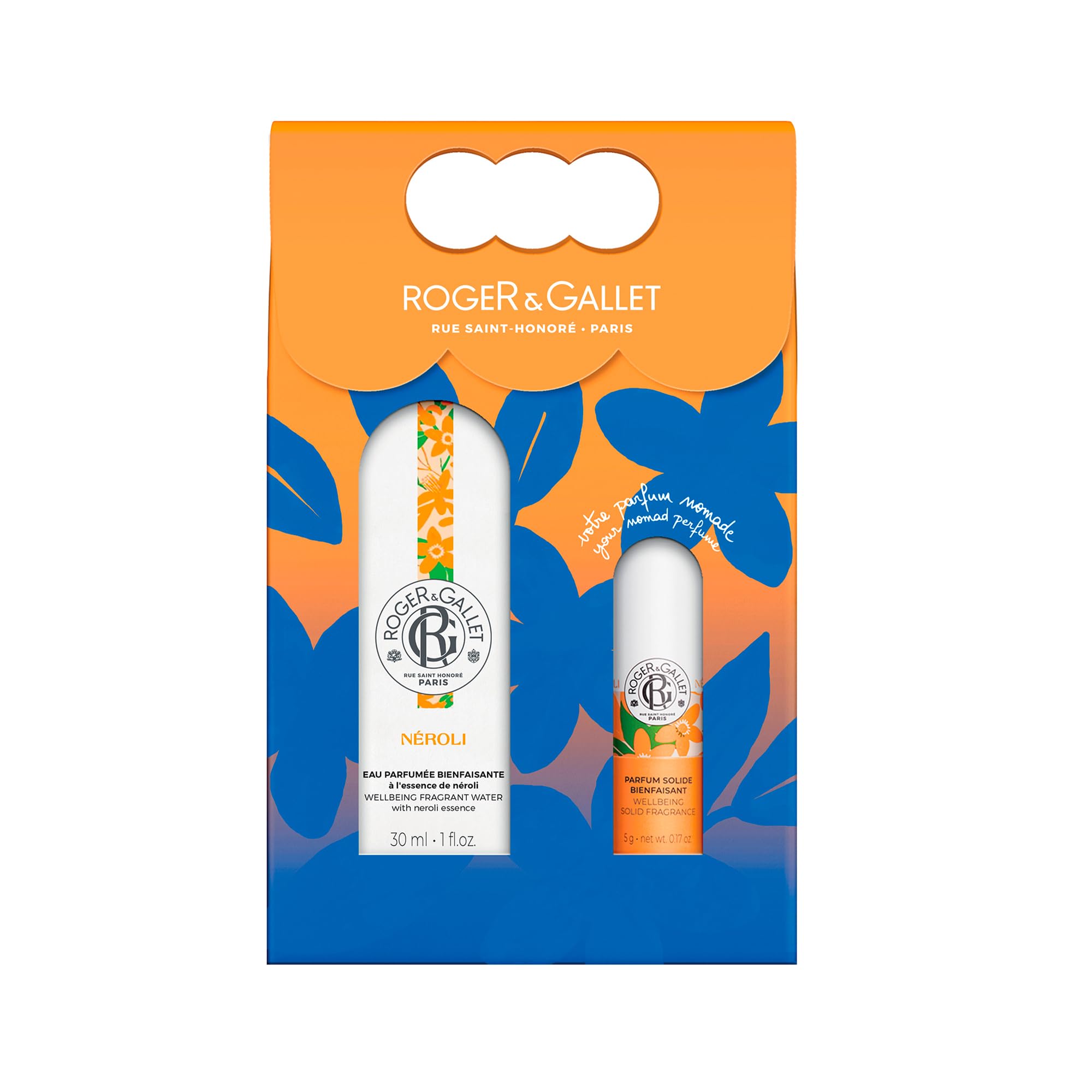 Roger & Gallet - Coffret cadeau Eau Parfumée Bienfaisante Néroli 30ml et Parfum Solide - Cadeau Femme - Senteur Florale et Relaxante aux Notes Douces et Apaisantes