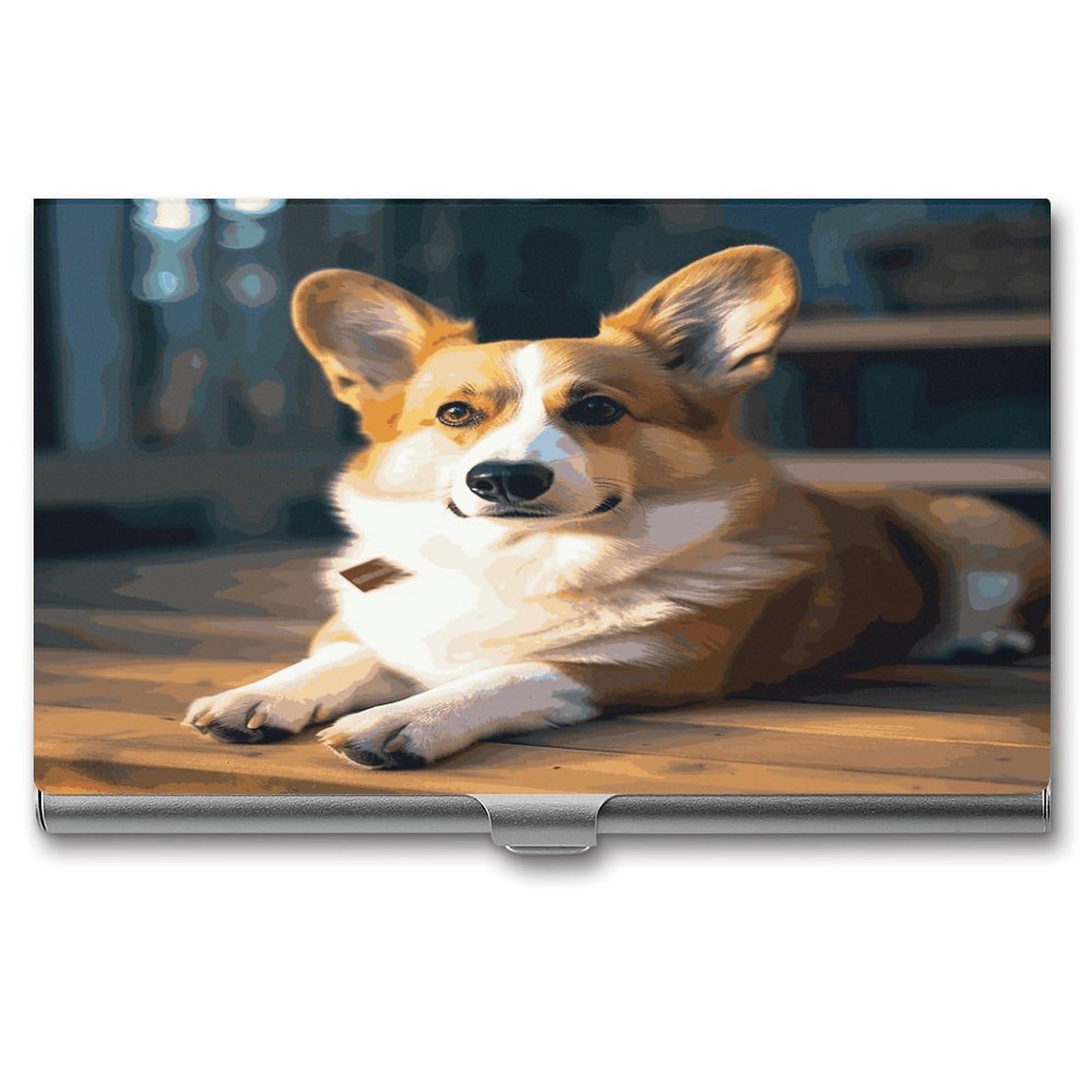 JTREHY Smart Corgi Business Card Holder Slim Purse Name Card Holder Portable Metal Business Card Case Wallet Large Capacity Lightweight Business Card Case for Men Women