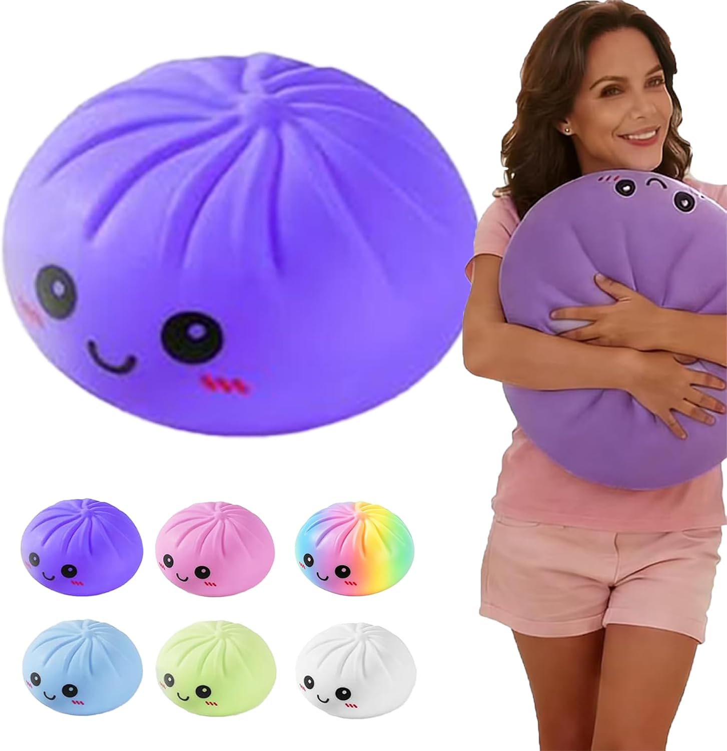 Giant Dumpling Stress Ball for Adults, 4/6/10 Inch Jumbo Dumpling Slow-Rising Hand Squeeze Ball, Soft Desk Stress Relief for Office & Home Relaxation (Cololful M: 15cm/6 Inch)