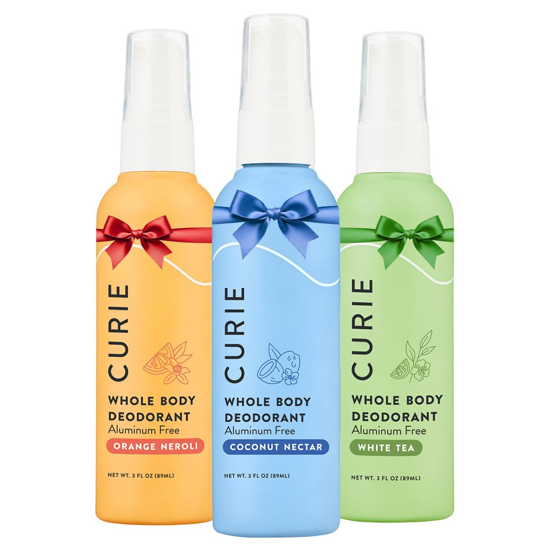 Curie Whole Body Deodorant - OG Spray Variety Pack - Aluminum Free, Natural, Paraben Free, Cruelty Free, Vegan - Coconut Nectar, Orange Neroli, and White Tea (3pk)