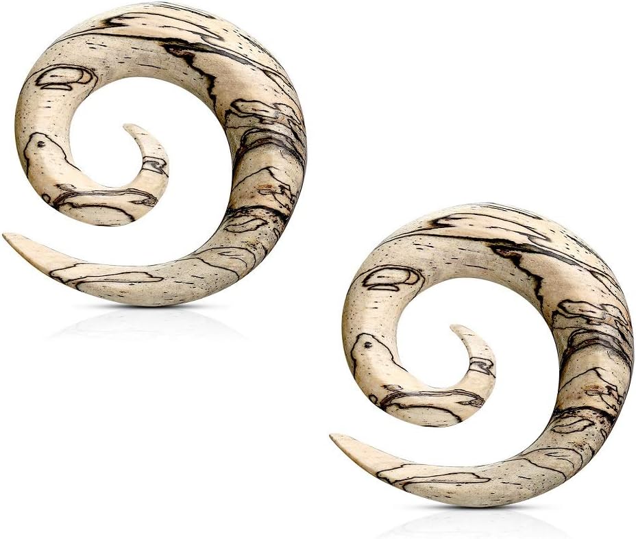 Pierced Owl Organic Spalted Tamarind Wood Spiral Tapered Hanger Ear Plugs, Sold as a Pair