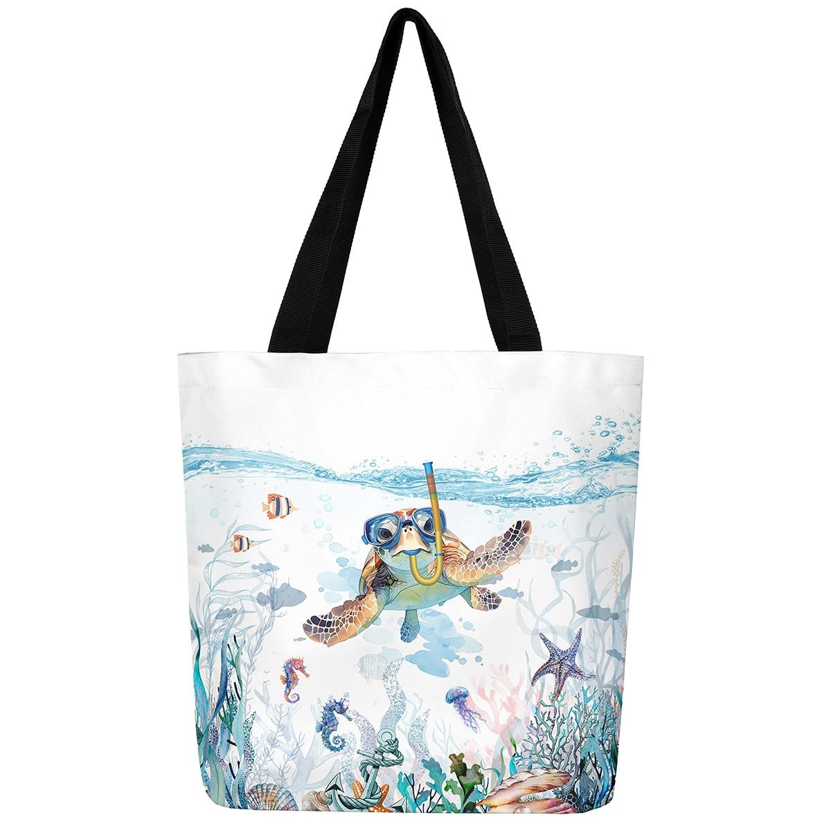 Loussiesd Sea Turtle Large Capacity Shoulder Handbags Ocean Canvas Tote Bags 50x40cm for Gifts Reptile Tortoise Travel Beach Bag Coastal Reusable Grocery Bag for Shopping Gym