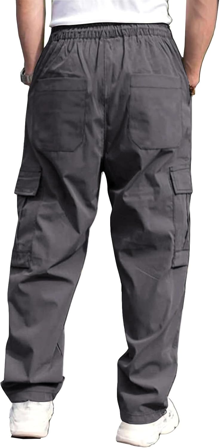 THWEI Mens Cargo Pants Casual Baggy Drawstring Loose Fit Hip Hop Pants with Pockets - Image 4