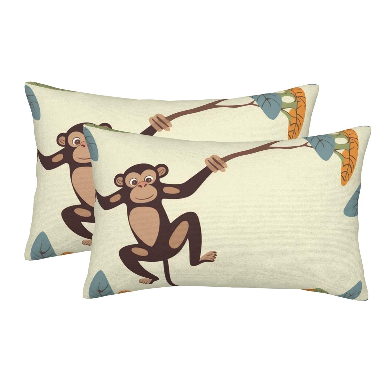 2 Pack Standard Size Pillow Cases for Hair and Skin Soft Breathable Pillow Case Covers with Hidden Zipper Monkey Hanging on Tree Branch Pillowcase 20"x30" Pillow Cover for Sleeping Gift
