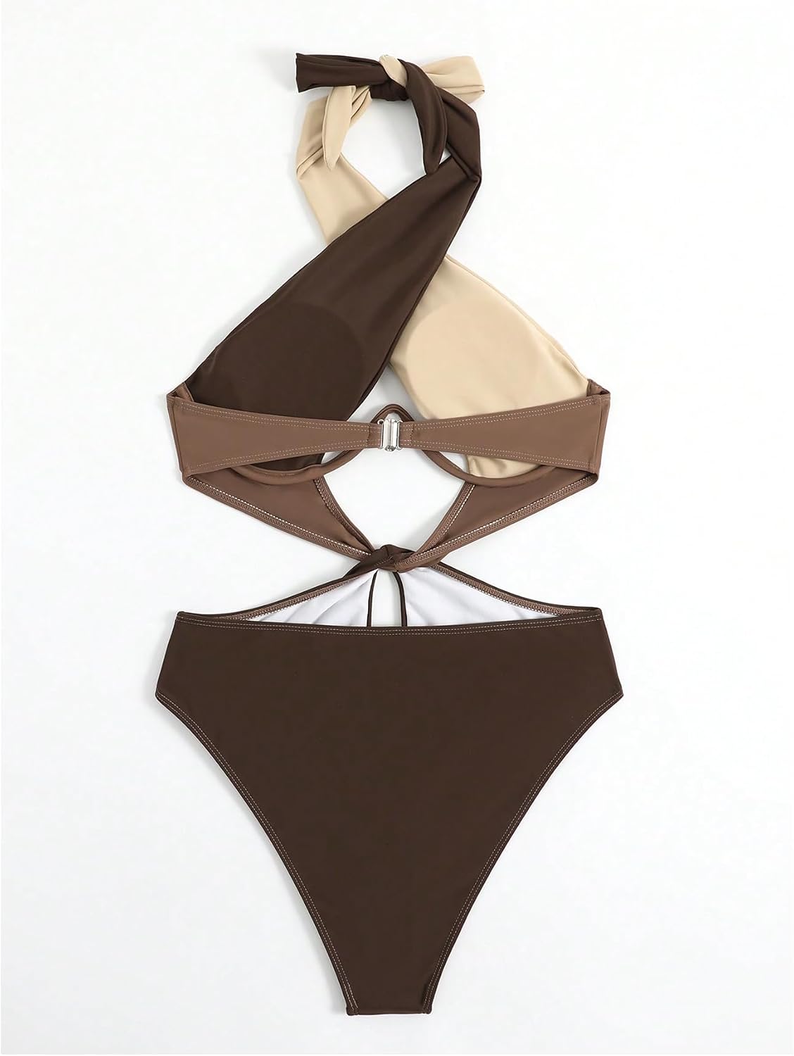 OYOANGLE Women's One Piece Swimsuit Color Block Criss Cross Halter Cut Out Bathing Suit Summer Monokinis