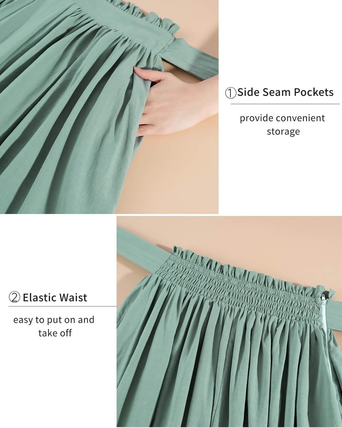 Nuoqi Women Renaissance Skirt Long Victorian Skirt Summer Flowy Maxi Skirt with Pocket Green - Image 4