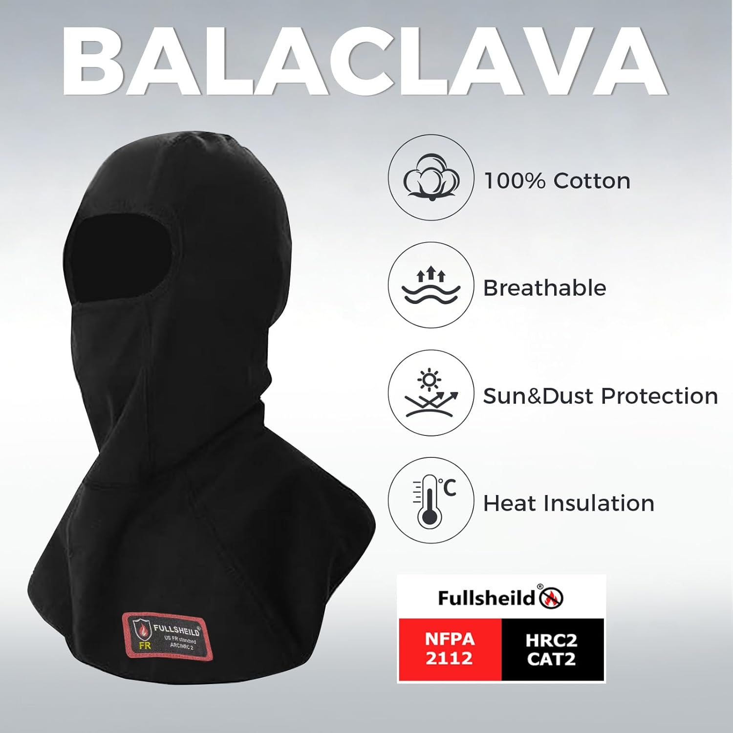 FR Balaclava Face Mask Flame Resistant Balaclava FR Mask for Men Arc Rated NFPA2112 CAT2 Cover Hood for Welding