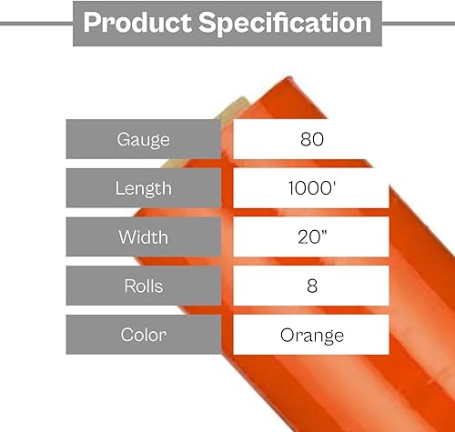 Vista 80 de PSBM - Rollo de película elástica roja con asas de núcleo extendido, 1 paquete, 20 pulgadas x 1000 pies, calibre 80, rollos de película elástica a
