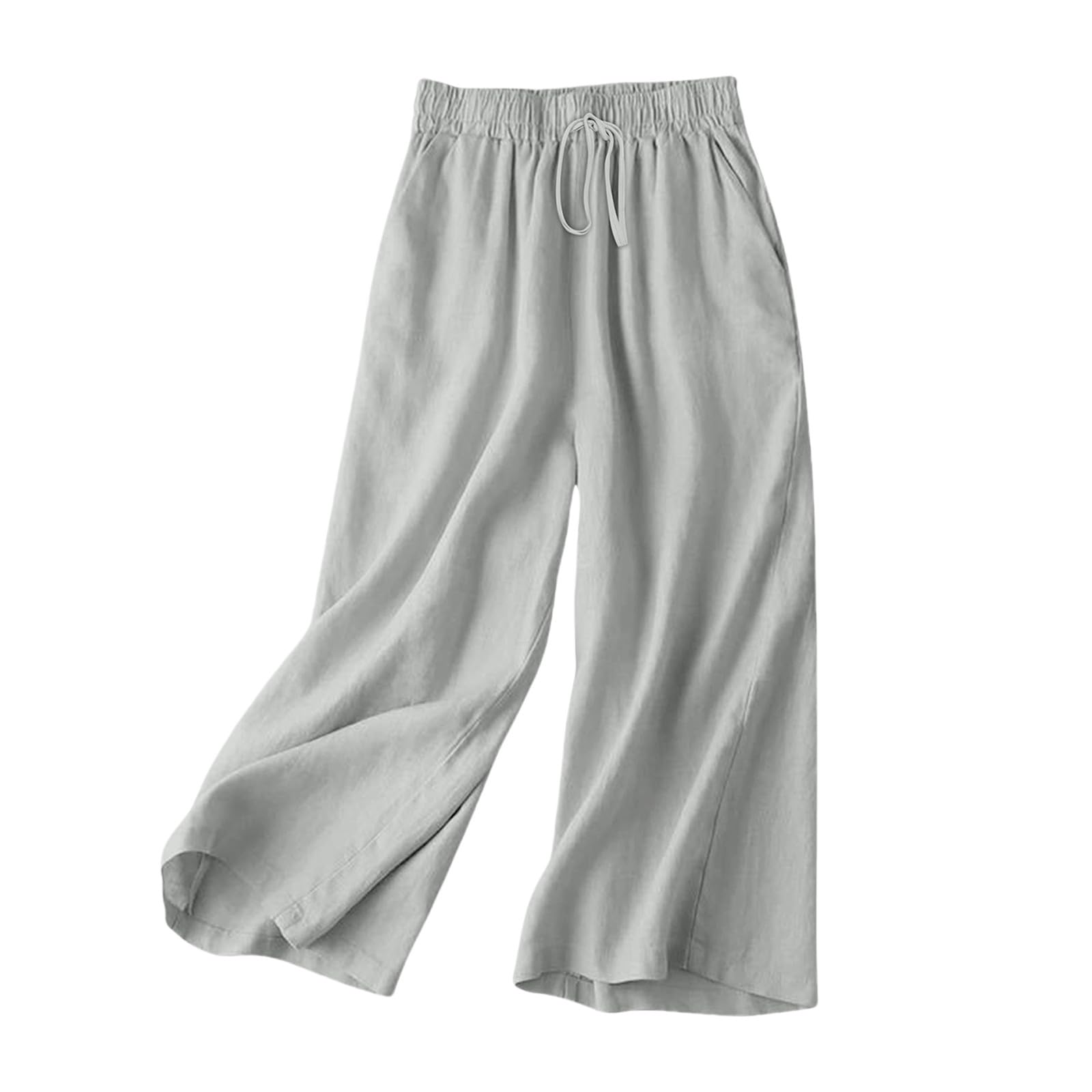 Generisch Tuta da donna per il tempo libero, moderna, elegante, set da donna, in due pezzi, grandi dimensioni, comoda, in lino, maniche a 3/4, maglione con ricamo, tuta da casa, pantaloni larghi