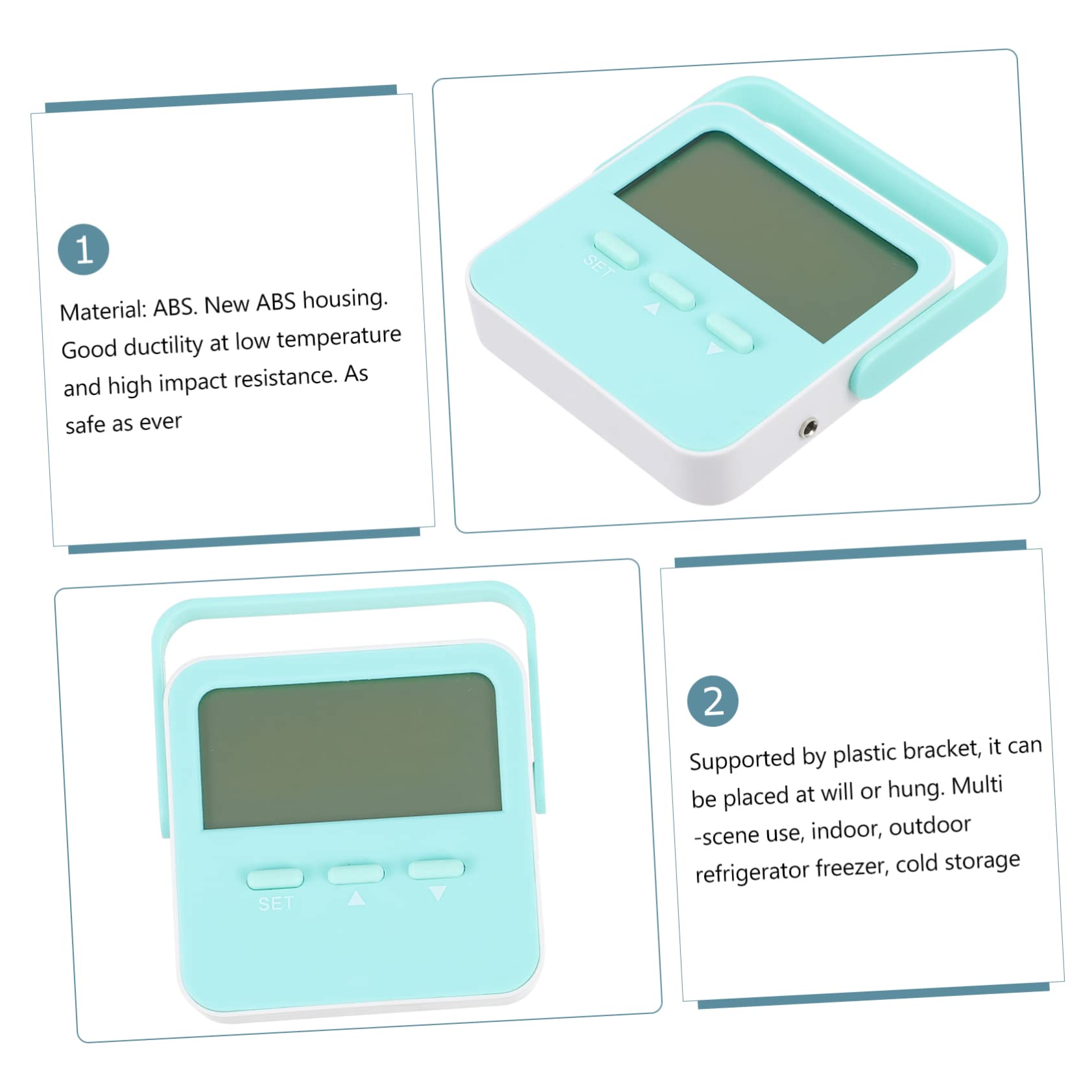 Kisangel 3piezas Digital Con Sonda y Soporte Medidor De Temperatura Interior y Exterior Alarma De Temperatura Alta Magnético Para Refrigerador y Escritorio Sin Batería