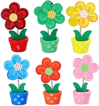 Veemoon 6 Pcs Wooden Flower Pot Photo Holder Photo Clip Holder for Memo Card Note and Picture Display Floral Table Decor for Home Party Office Dorm Assorted Color