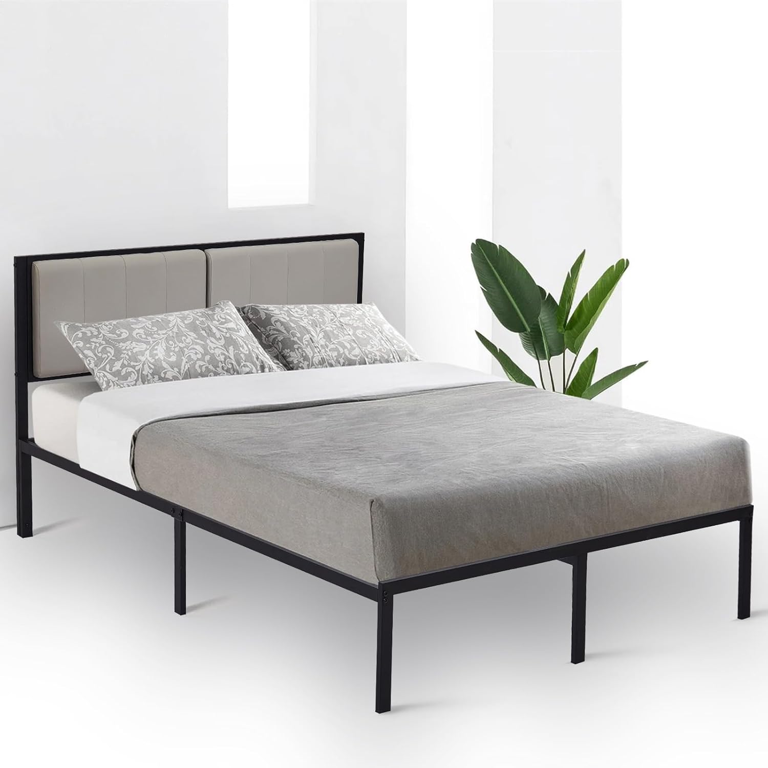Queen Bed Frame, Bed Frame with Faux Leather Headboard