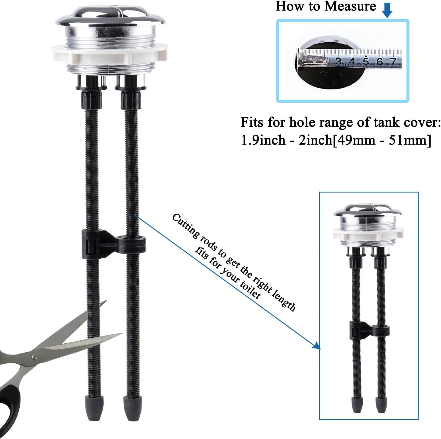 Toilet Push Button 48mm Thread Diameter Dual Push Flushing Button Adjustable Toilet Water Tank Button