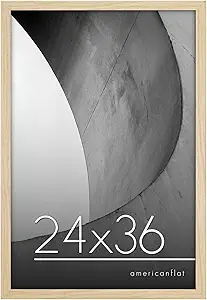 Americanflat 24x36 Poster Frame with Polished Plexiglass - Streamline Collection - Thin Border Picture Frame for Wall Display - Hanging Hardware Included - Natural Oak