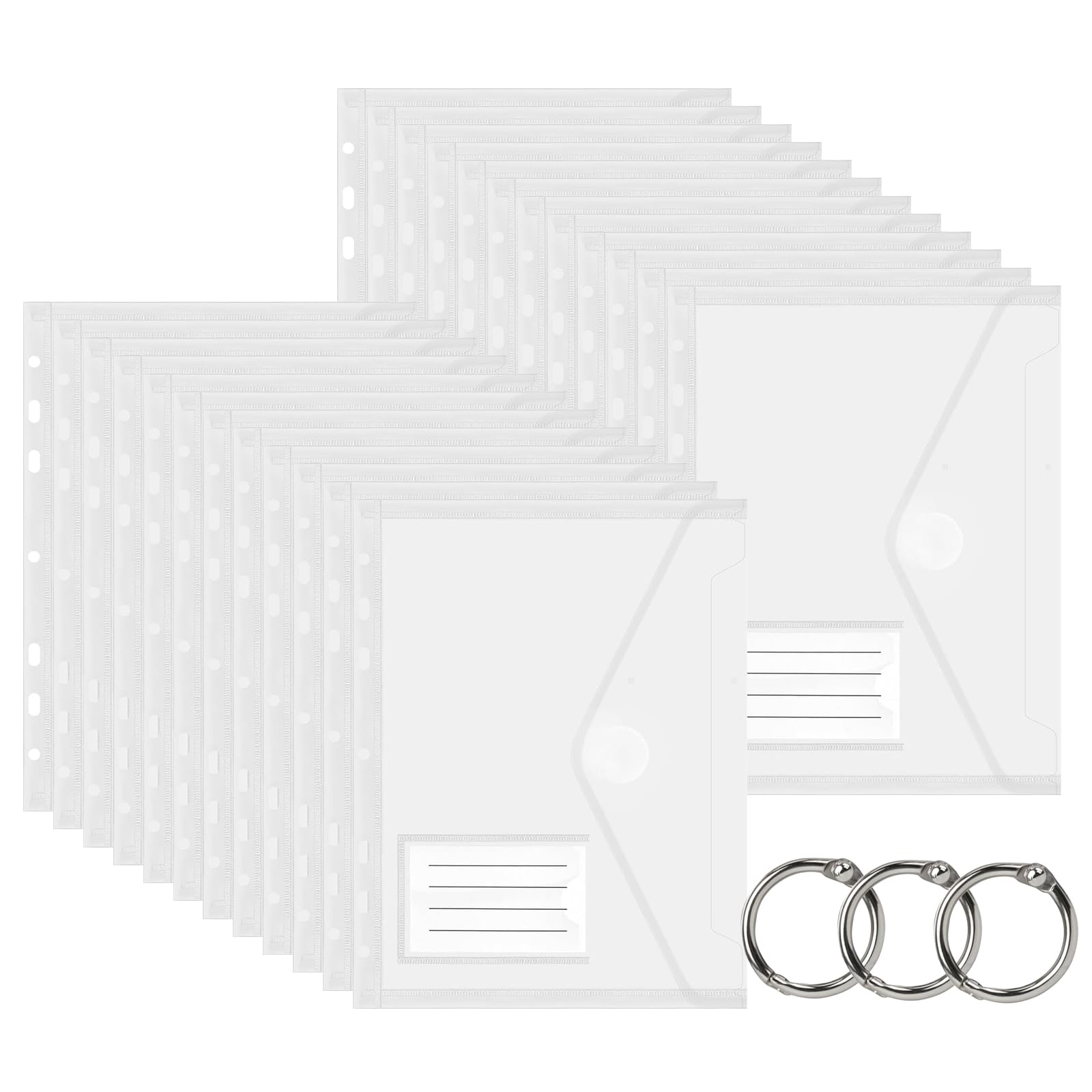 Gsrhzd A5 Plastic Wallet, 24 PCS Plastic Wallets with Label Pocket, 7 Holes Transparent Document Wallet A5 for School, Office, Home, Travel