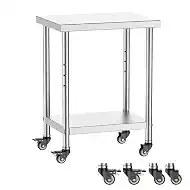 Stainless Steel Work Table with Wheels, 23.6 x 17.7 Inch Compact Rolling Cart, 2 Tier Adjustable Shelf Kitchen Cart Microwave Cart for Small Space Apartment Home Garage Outdoor Use