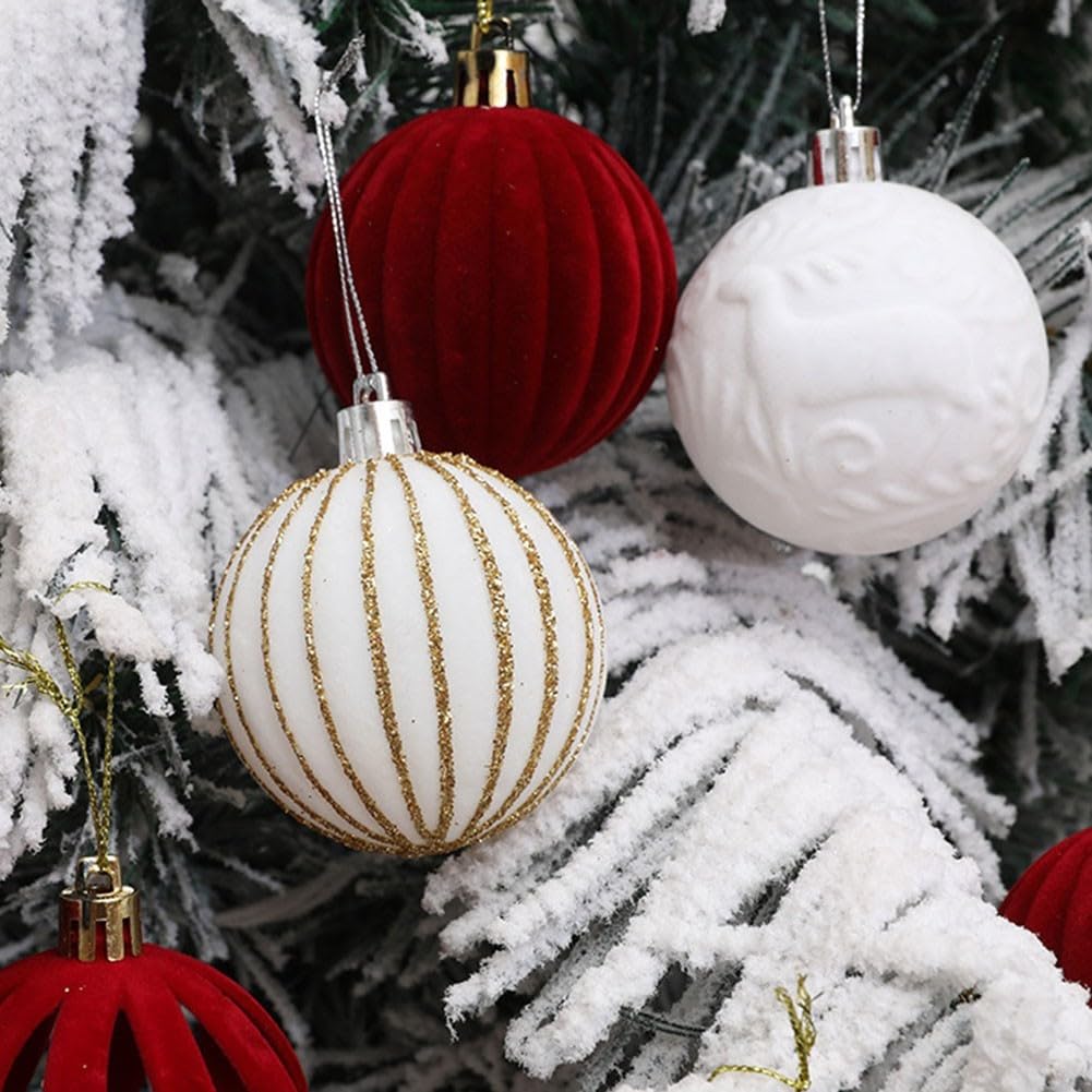 Lot De 12 Boules De Noël En Velours – Déco Sapin Style Floqué (6 Cm Ou 8 Cm, Plusieurs Coloris)